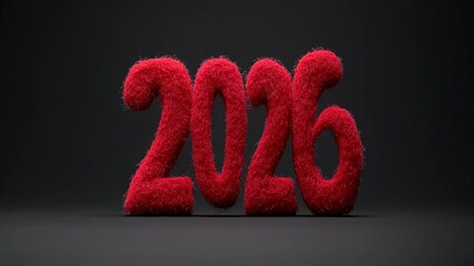 Red fuzzy number 2026 standing upright on a dark background with dramatic lighting. - Powered by Adobe