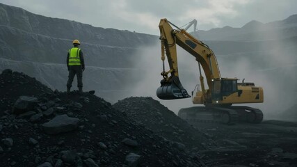 mining engineer performs a thorough safety check at the assessing structural integrity ensuring machinery is in good working order before continuing with excavation.extraction site, Generated Ai