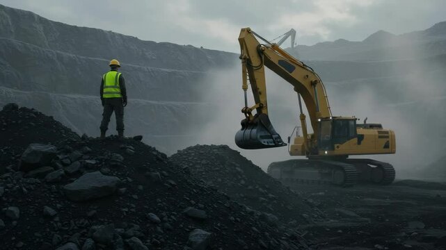 mining engineer performs a thorough safety check at the assessing structural integrity ensuring machinery is in good working order before continuing with excavation.extraction site, Generated Ai