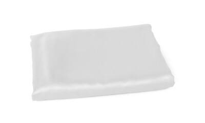 Clean silky bed linens on white background