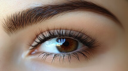 Obraz premium Closeup eye with brown, lashes, and makeup.