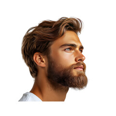 Handsome Man with Wavy Brown Hair and Beard, Profile View