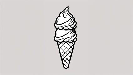 Black and white cartoon drawing of an ice cream cone with three scoops. Simple and fun design, no complex lines.
