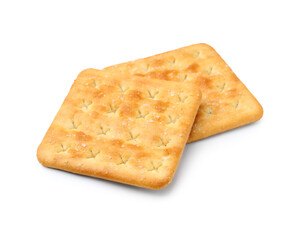 Two tasty salty crackers isolated on white