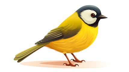 Naklejka premium Yellow Cartoon Tit Bird: Colorful Bird Icon Isolated on White Background