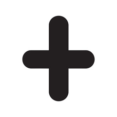 Obraz premium A rounded black plus sign is centered on a plain white background, minimal