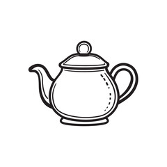 A simple black and white outline depicts a vintagestyle teapot drawing with transparent background