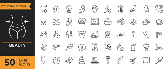 Beauty line icon set. Editable stroke. Vector illustration