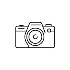 A simple black outline illustrates a professional camera icon on a transparent backdrop