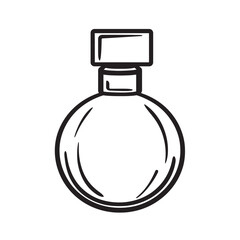 Fototapeta premium A simple outline of a round perfume bottle with a square cap shines brightly