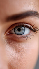 Obraz premium Close up view of eye area with cooling metal roller for skin care