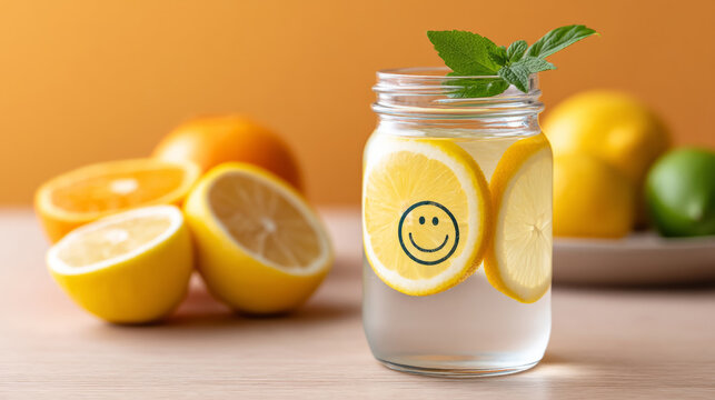 Refreshing mood boosting vitamin water with lemon and mint for wellness