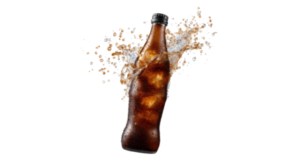 Soda Splash Frozen Explosion from Bottle on transparent background