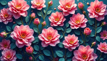 Delicate, interwoven blooms, endless repeating motif , vine, plant