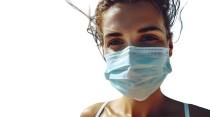 Young Woman Wearing Medical Protective Mask for Face Hygiene and Safety