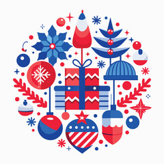  Christmas-themed design using the various red and blue elements provided isolated on white background