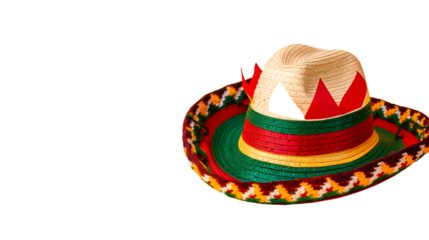 Professional young woman in sombrero hat with Mexican flag on yellow background for stock photos