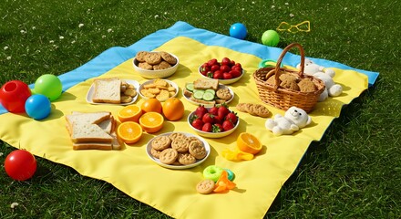 Outdoor picnic food arrangement
