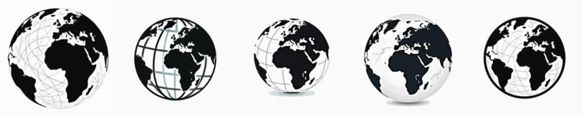 Modern Minimalist Globe Icon Set – Global Network, Earth Orbit, Digital Communication & Technology Vector Symbols