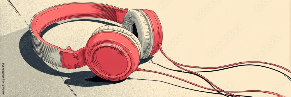 Aufkleber Wired Headphones Resting in a Case With a Minimalist Flat Design and Ample Left Space for Creative Use Generative AI