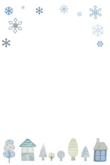 北欧風　冬の木々と家の縦型フレーム