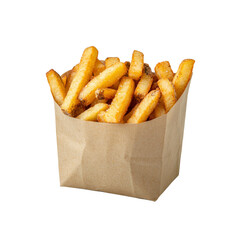 Crispy Golden French Fries in a Brown Paper Bag