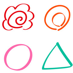 手描きの記号アイコンセット（花丸・二重丸・丸・三角）