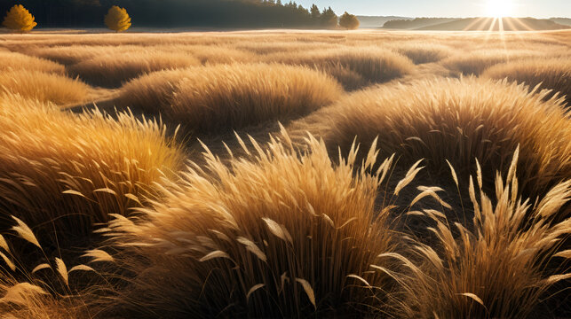 Dried grass autumn colors bright sunlight fain AI Generative Art