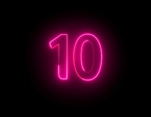 Pink Neon Number Ten, Glowing Brightly, Dark Background, Digital Art, Light, Illumination, Count, Ab