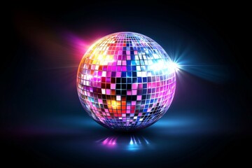 Colorful disco ball with a bright light shining on it