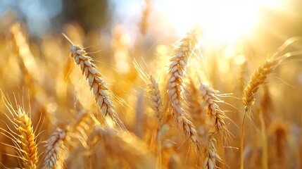 Wheat Field Illuminated by Sunlight During Golden Hour