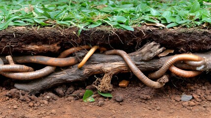 A close-up view of intertwined roots and earth, showcasing the intricate relationship between soil and plant life, emphasizing the importance of nature's underground ecosystem.