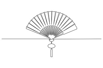Continuous one line drawing of Hand fan. Single line drawing illustration of Chinese and Japanese paper folding fan. Chinese souvenir concept vector art. Doodle line illustration.