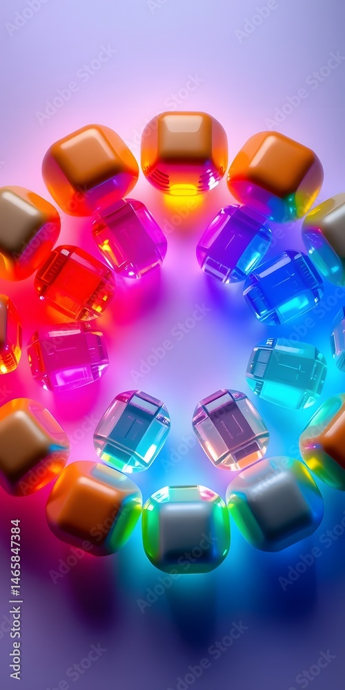 Poster Abstract Spheres, A Circular Design, Bright Colors. Radiant Light Emanating From The Center Creates A Mesmerizing Effect. This Design Is Perfect For Modern Backgrounds, Adding Vibrant Texture.