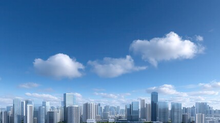 Obraz premium beautiful and clean modern city, tall skyscrapers, clear blue sky, natural white clouds, sunny day, bright lighting, clear details, high-resolution, real-world photography style.
