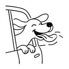 Cute Dog in a car Line Drawing Marker