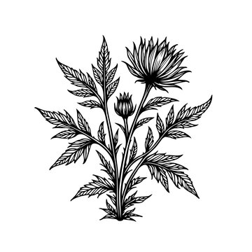 black and white flower botanical drawing clip art preview