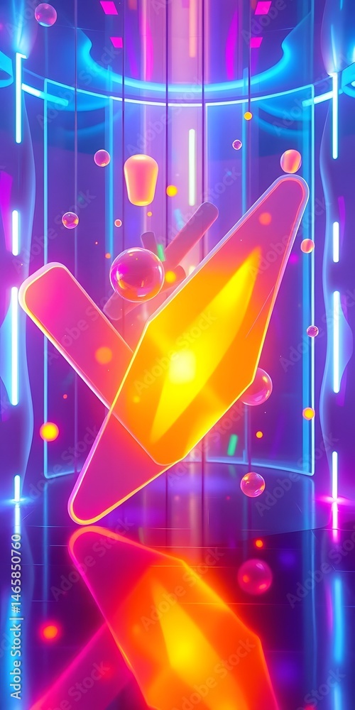 Poster dynamic abstract hologram. digital art with neon lights. futuristic glowing shapes. creative design 