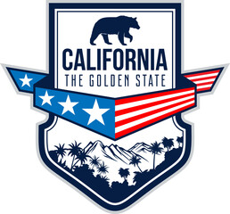 California vector label with Grizzly Bear	