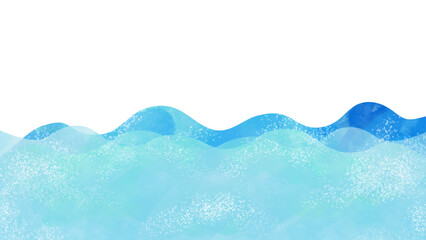 さわやかブルーの海の水彩イラスト背景　波　ベクターイラスト　白背景　コピースペース　青　テクスチャー　ポスター　広告　テンプレート