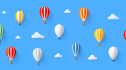 Poster A vibrant scene featuring colorful hot air balloons floating against a bright blue sky, symbolizing adventure and excitement in travel