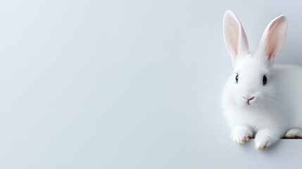 Obraz premium White Rabbit with Long Ears on a Light Background