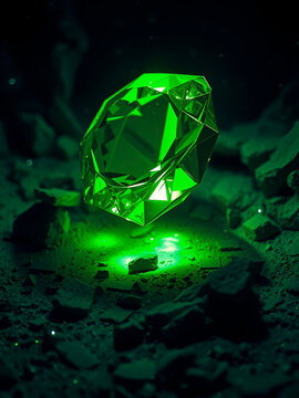 Ambiente surreale verde colore di diamante smeraldo verde irreale come fosse un pianeta alieno con impressione terrestre.