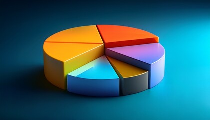 Obraz premium layered 3D pie chart with soft gradients and floating labels-