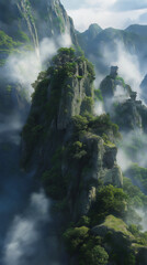 waterfall in the fog