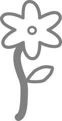 Simple flower drawing with thick gray outlines on a white background, minimalist floral design.