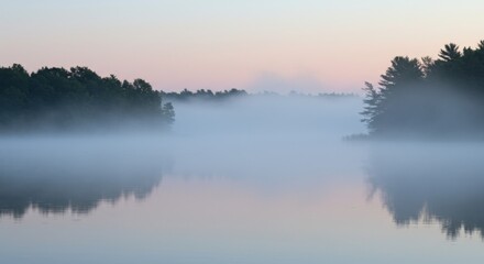Fototapeta premium Misty Lake Sunrise with Pastel Colors