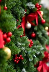 close up of a christmas tree with ornaments