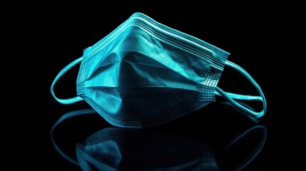 A KN95 mask positioned diagonally on a black background, with soft lighting highlighting its contours, straps, and structured design for a professional look.