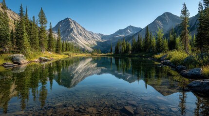 Stunning reflective lake with a perfect mountain mirror image, capturing serene nature, symmetry, and breathtaking alpine tranquility.